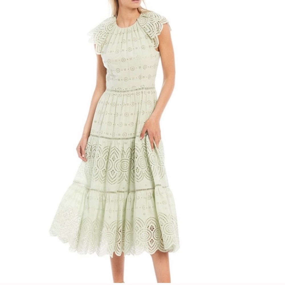 Fernanda short sleeve eyelet lace midi dress